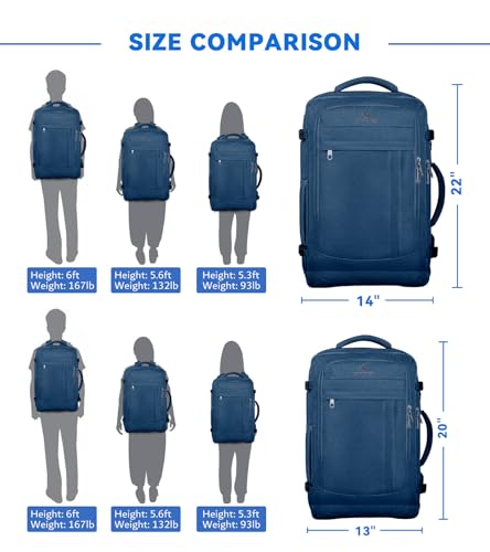 AREYTECO Large Travel Laptop Backpack for Men, 50L Carry On Backpack, Expandable Laptop Bag Water Resistant Overnight Weekender Gym Daypack Traveling Backpack, Traveler Gifts, Blue - color: Blue, size: 17.3 Inch (20''x13''x10'')
