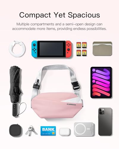 Inateck Sling Bag X, Multi-pocket Crossbody Shoulder Chest Bag with Adjustable Shoulder Strap, Water-resistant Waist Fanny Pack for Men, Women, Travel, Daily Use, Cycling, Hiking, Pink, Large - color: Pink, size: Large