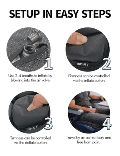 Soundur Travel Cushion Airplane Seat,Inflatable Air Bubble Design with Storage Bag for Car/Office/Kitchen Chairs.42 Air Cells, Adjustable Firmness, Non-Slip Bottom