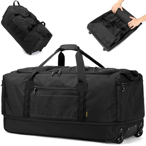 Laripwit Collapsible Duffle Bag with Wheels 130-170L Extra Large Expandable Travel Duffel Bag for Men Women Heavy Duty Military Duffle Bag for Camping Rolling Foldable Carry On Luggage, Black - color: Black