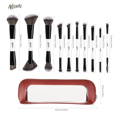 10 PCS Travel Makeup Brush Set With Bag, Makeup Brushes, Double-End Multi-functional Brushes for Foundation Powder Blush Eyeliner Eyeshadows, Professional Face Brush Set(White) - color: 10Pcs-White