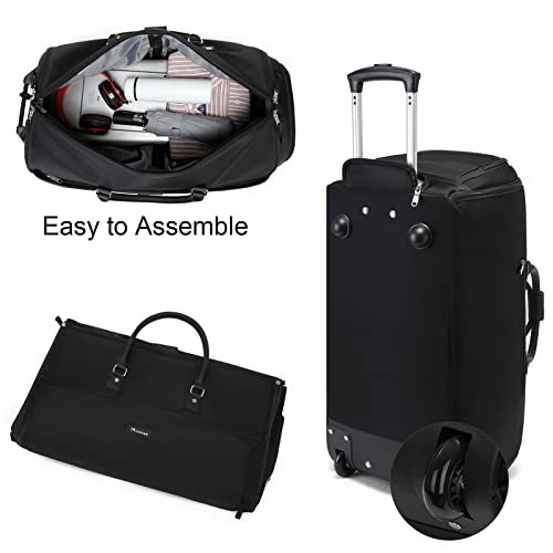 Modoker Rolling Garment Bags, 22in Garment Duffle Bag with Wheels, 3 in 1 Garment Suit Luggage Bag, More Carry-On Friendly for Business Travel Weekender - color: 22in-Black
