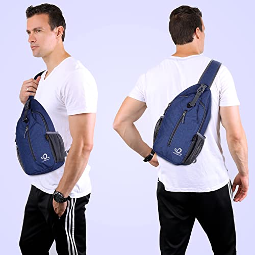 WATERFLY Crossbody Sling Backpack Sling Bag Travel Hiking Chest Bag Daypack - color: Navy Blue