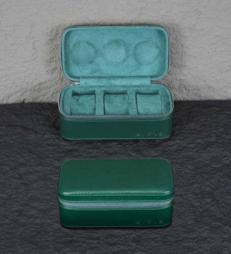 3 Watch Travel box Real Top-grain Leather, Three Watches Storage Organizer Roll Case for Man and Women, Watch Packing Box with Suede to Protection Zipper Fit All Watches Up to 60mm (3W-Z-GR) - color: 3W-Z-GRR