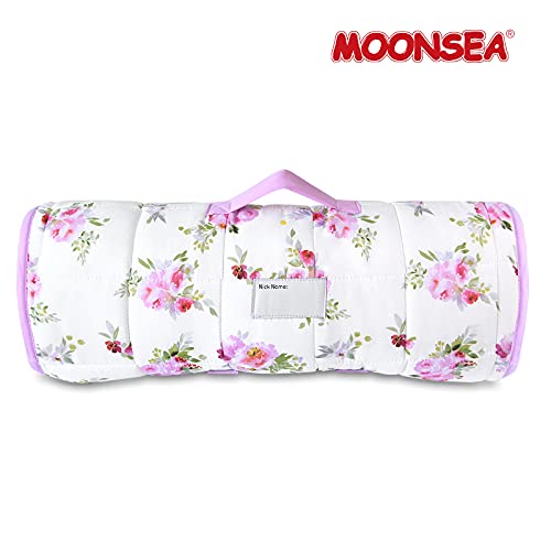 Moonsea Nap Mat for Toddlers Elephant with Pillow Blanket, Lightweight Perfect for Toddler Preschool, Daycare, Travel Sleeping Bag Boys Girls, 21" x 50" Fit on a Standard Cot - color: Floral and Pink Star (Pack of 2)