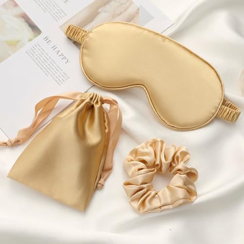 Silk Satin Sleeping Eye Mask, Gold Sleep Eye Mask Night Blindfold for Women and Men, Soft Breathable Blackout Eyeshade Eye Cover for Travel, Wedding Bridesmaid Gift - color: Gold