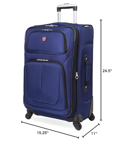 SWISSGEAR Sion Softside Expandable Spinner Luggage Durable Lightweight Travel Suitcase, Blue, Checked-Medium - color: Blue, size: Checked-Medium