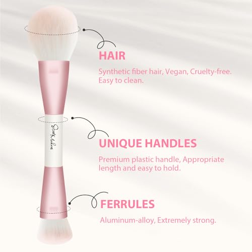 START MAKERS Makeup Brushes 5Pcs Dual Ended Pink Makeup Brush Set for Foundation Blush Bronzer Concealer Contour Powder Highlight Eyebrow Eyeshadow Blending, Travel Makeup Brushes with Bag