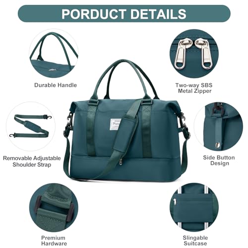Weekender Bags for Women,Travel Duffle Overnight Bag with Shoe Compartment,Personal Item Carry On Bag,Peacock Blue,Extra Large,3 Pcs Set - color: A-Peacock Blue-3Pcs-0022, size: Extra Large