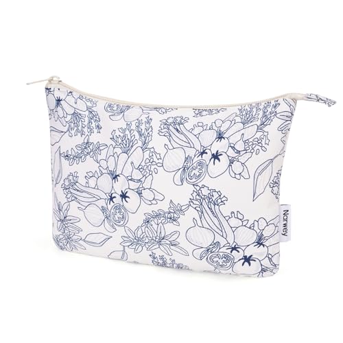 Narwey Small Makeup Bag for Purse Travel Makeup Pouch Cosmetic Bag Zipper Pouch Bags for Women (Navy Blue Flower) - color: Navy Blue Flower