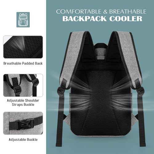 Tuwubi Cooler Backpack 35/42 Cans, Backpack Coolers Insulated Leak Proof for Men Women, Waterproof Soft Sided Lunch Camping Beach Travel Ice Chest Backpack Cooler Bag - color: Grey, size: Medium