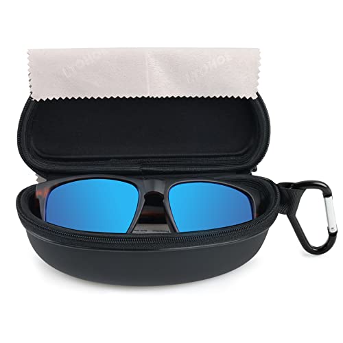 LTOHOE Sunglasses Case for Men and Women, Semi Hard Shell with Metal Carabiner, Portable Zipper Protective Glasses Case - color: Black