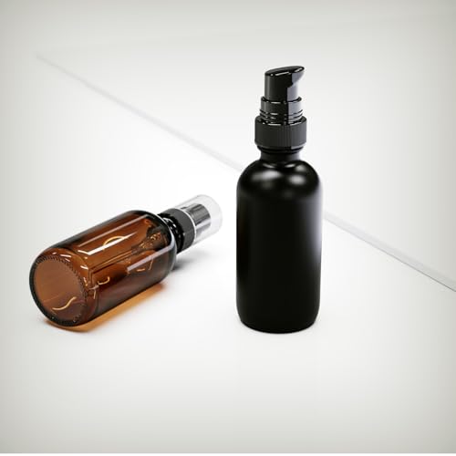 12Pack 60ml Matte Black Glass Pump Bottle with Black Top,2oz Small Dispenser, Travel Size Refillable Botttles for Lotions,Sercums,Essential Oils - color: 2oz Black(12pcs)