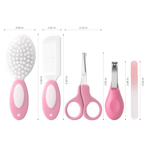 Baby Grooming Kit,Baby Health Care Kit,Baby Brush Soft Bristles 5 pcs Baby Nail Kit Nursery Care Kit Baby Hair Brush Hair Comb Nail Kit Safety Cutter Nail Clipper Set Pink - color: 5pcs Pink