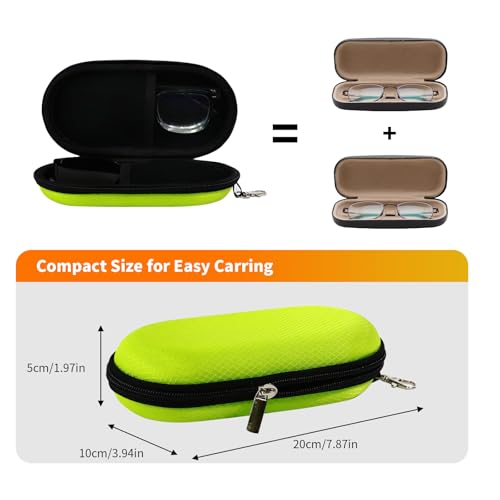Double Eyeglasses Case, Hard Shell Dual Sunglasses Organizer with Zipper Clip Travel Glasses Storage for Women Men - color: Green