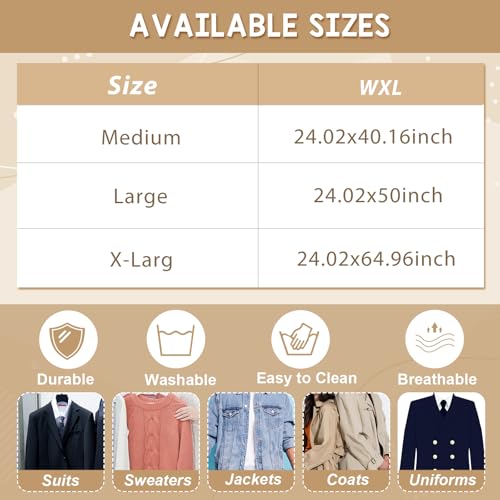 Aliceset 6 Pcs 24 x 50 Inches Cotton Garment Bags for Hanging Clothes, Canvas Suit Bags for Clothes Coats Jackets Shirts Closet Storage Travel Gusseted Hanging Garment Cover - size: 50 inches