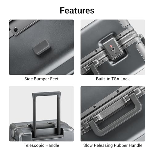 LEVEL8 Zipperless Checked Luggage with Aluminum Frame, Upgraded Medium Hardside Suitcase with Spinner Wheels, Metal Travel Luggage with Double Tsa Locks, 24 Inch, Grey - color: Grey, size: Checked 24 Inch (Upgraded)