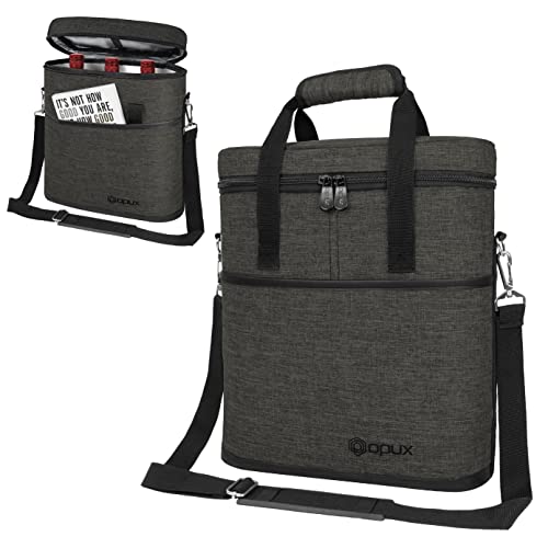 opux 3 Bottle Wine Carrier Tote, Insulated Leakproof Wine Cooler Bag, Wine Travel Bag for Picnic BYOB Beach, Portable Wine Bottle Carrying Case, Gift for Wine Lover Women Men Christmas, Charcoal Grey - color: Charcoal Gray
