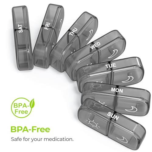AUVON XL Weekly Pill Organizer 2 Times a Day, Pill Box 7 Day with One-Side Large Openings for Easy to Use, Gray AM PM Pill Case for Medication, Vitamins, Fish Oils, Supplements - color: Gray