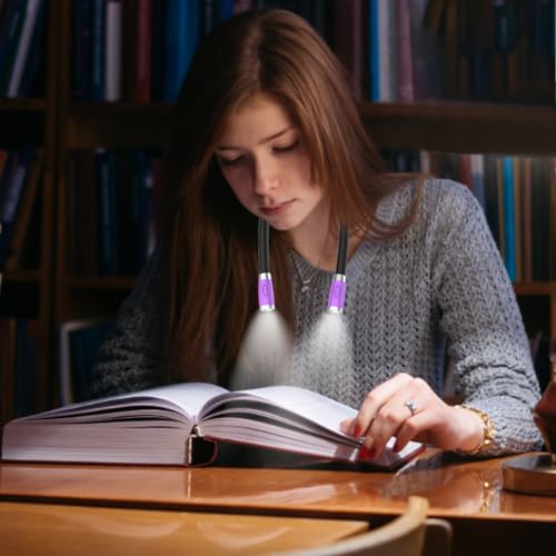 Vekkia Rechargeable LED Neck Reading Light, Book Lights for Reading in Bed, 3 Brightness Levels, Flexible Soft Silicone Arms Comfortable Wear, Long Lasting. Great for Readers, Craft & Knitting - color: Purple