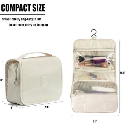 L&FY Hanging Travel Toiletry Bag Women's Cosmetic Organizer Makeup Case Pouch Men's Shaving Kits With Handle (Beige) - color: Beige, size: Compact Size