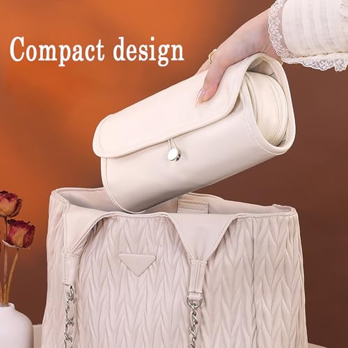 Travel Makeup Organizer, Foldable Roll-Up Cosmetic Storage Bag for Women (Beige) - color: Beige