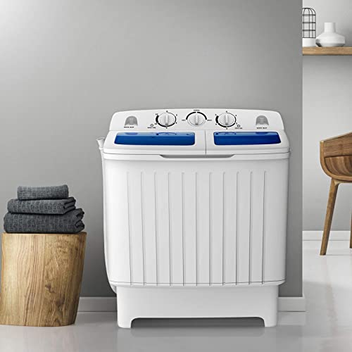 COSTWAY Portable Washing Machine, Twin Tub 20 Lbs Capacity, Compact Laundry Washer(12 Lbs) and Spinner(8 Lbs), Durable Design, Timer Control, Perfect for RV, Apartments and Dorms, Blue+White - color: Blue + White
