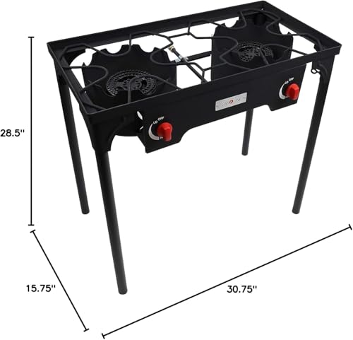 Gas One Propane Double Burner Two Burner Camp Stove Outdoor High Pressure Propane 2 Burner Adjustable PSI Regulator and 4ft Hose With Removable Legs - size: 2 Burner without Windguard