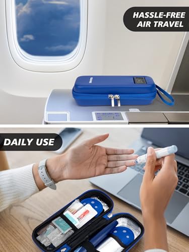 YOUSHARES Insulin Cooler Travel Case with Temperature Display - Refrigerated Medicine Cooling Bag with 2 TSA Approved Ice Pack, Medication Pen Diabetic Supplies Organizer for Trip and Daily - color: 02 Blue