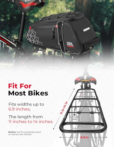 KEMIMOTO 8L Bike Bag with 6L Removable Cooler Bag, Bike Rear Rack Bag PVC Water Resistant Insulated Bag, Bicycle Trunk Pannier with Shoulder for Cycling Ebike Back Seat Storage - style: 13l