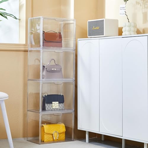 ZLLZUU Clear Storage Bins with Lids, 2 Pack Acrylic Display Case with Magnetic Door for Cosmetic Collectibles Large Figures Models, Stackable Acrylic Storage Box for Home Office Living Room Dorm - size: 2-pack