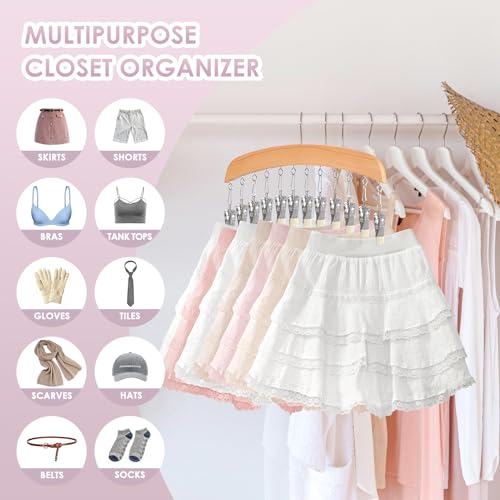MEILIDY Leggings Hangers, Wooden Closet Hanging Leggings Storage Organizer Scarf Hangers with 24 Clips, 360° Swivel Hook, Burlywood, 2 Pcs - color: Burlywood