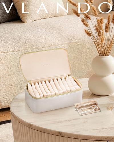 VLANDO Travel Jewelry Case,Jewelry Box with 12 Velvet Jewelry Pouch Jewelry Travel Organizer for Women Girl Jewelry Case Necklace Rings Earrings Bags Wedding Gifts (White) - color: 12PCS-White