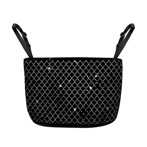zipelo Bling Car Net Pocket Handbag Holder, Rhinestone Vehicle Backseat Purse Organizer Between Seats, Diamond Hanging Storage Bag Barrier of Pet Kids, Universal Automotive Accessories (Black) - color: Black