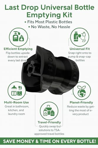 Last Drop Bottle Emptying Kit – BPA-Free Connector Fits Most Plastic Bottles – Get Every Drop of Soap, Shampoo, Lotion, Honey & More – No Waste, Easy 1-Pack