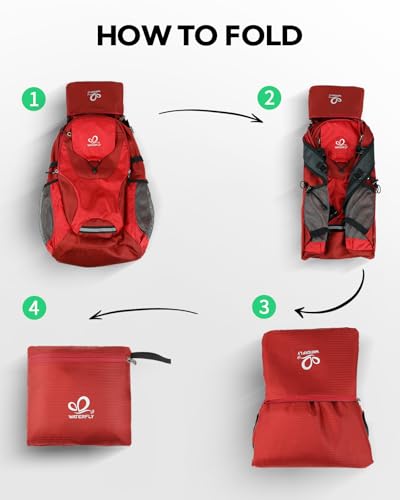 WATERFLY Lightweight Packable Hiking Backpack: 30L Foldable Travel Daypack Ultralight Camping Day Pack for Woman Man - color: Red