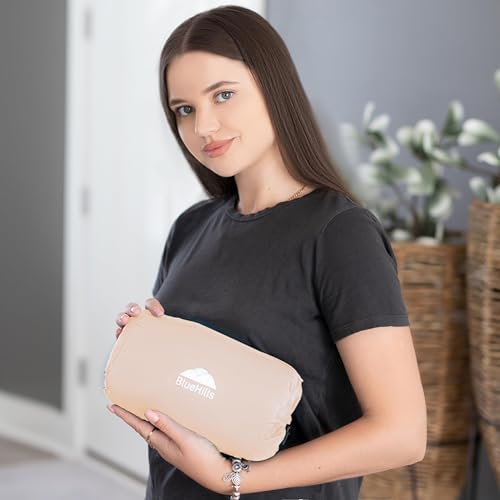 BlueHills Ultra Compact Travel Blanket Pillow for Airplane Traveling Essential Long Flight Trip Throw in Bag Portable Case Large Plane Accessories Beige - C007 - color: C007-beige