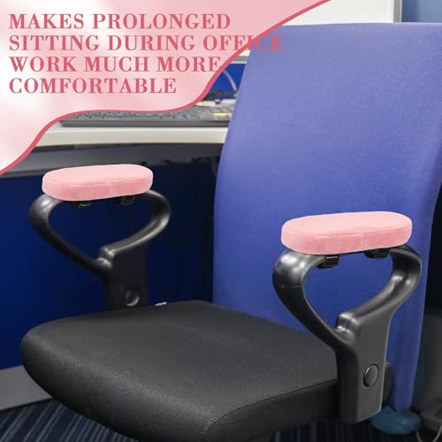 Threlaco 2 Pcs Office Chair Armrest Pads Soft Foam Office Chair Arm Covers Fluffy Flannel Gaming Armchair Armrest Cushion for Elbows and Forearms Support Pressure Relief (Pink) - color: Pink