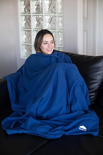 BlueHills Ultra Compact Travel Blanket Pillow in Portable Bag Case with Hand Luggage Belt & Backpack Clip Premium Cozy Soft Compact Pack Large Blanket for Airplane Flight Layover - Navy Blue C001 - color: C001-navy