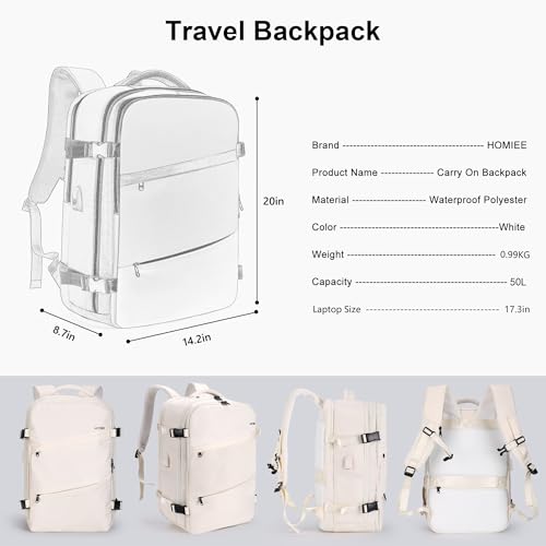 HOMIEE 50L Travel Backpack Large Suitcase Water Resistant Luggage Daypack Carry on Backpack for Men Women Fits 17.3 Inch Laptop, Beige - color: Beige, size: 3X-Large