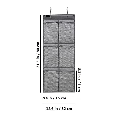2 Pack Minimalist Black Over The Door Hanging Closet Shoe Holder Organizer with 6 Pockets (Mesh Pockets)