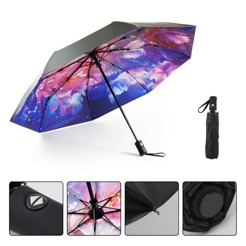 SY COMPACT Travel Umbrella - Windproof Automatic Compact Umbrella for Rain, Lightest 8-Rib, Small, Strong & Portable, Durable Grip, Fits Backpack & Car, Factory Direct (UV Available) - color: Peony