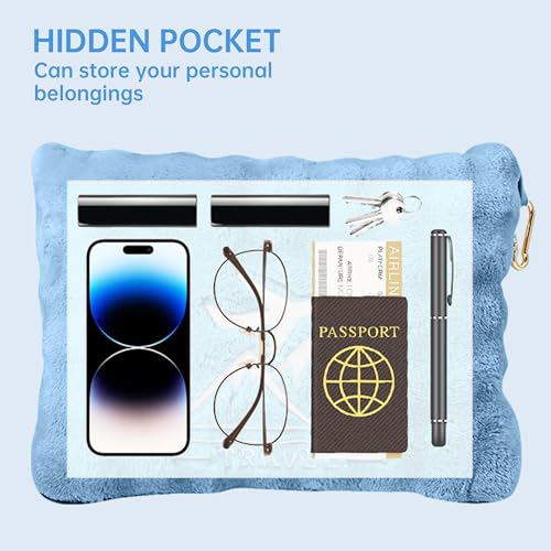 Travel Blanket and Pillow-2-in-1, Ultra-Soft&Compact, Airplane Blanket with Hand Luggage Belt and Backpack Clip,Travelers Accessories Gifts, 61x43 Inches(Blue) - color: Blue