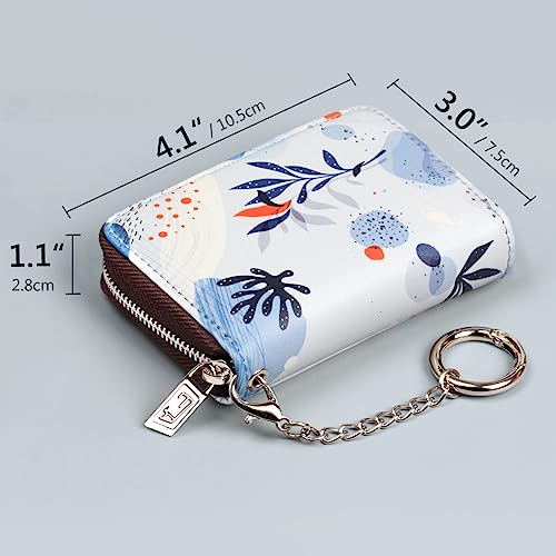 FurArt Zipper Wallet Women, RFID Blocking Credit Card Wallet, Business Card Holder, Compact Size KeyChain Wallet - color: Foliage
