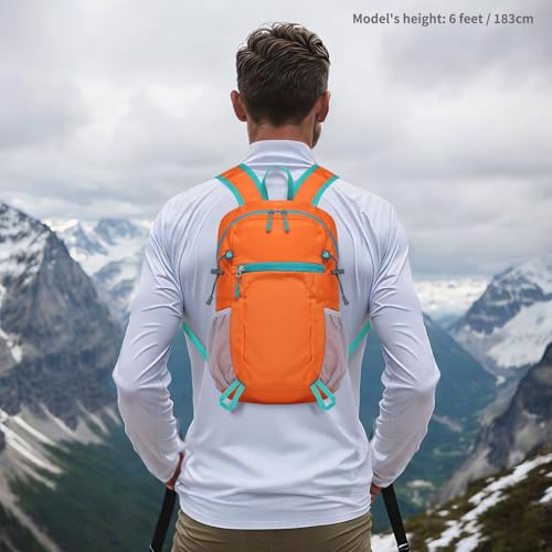 Hiking Daypack Packable, Camping Backpack Water Resistant Lightweight Polyester for Men Women Travel Outdoor - color: Orange