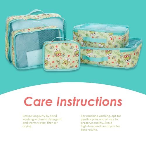 Sanrio's Hello Kitty Packing Cubes - 5 Piece Packing Cube Bags - Travel Essentials - Suitcase Luggage Organizer Set - Hello Kitty and Friends, My Melody, Kerromi, Kerropi, Badtz-Maru (Kerropi) - color: Green