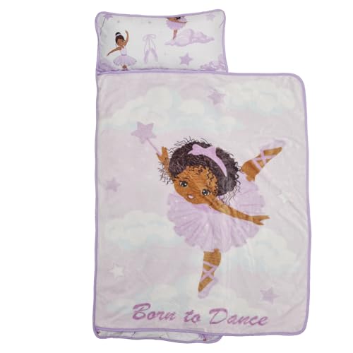 EVERYDAY KIDS Toddler Nap Mat with Removable Pillow - Born to Dance African American Ballerina - Carry Handle with Straps Closure, Rollup Design for Preschool, Daycare, Sleeping Bag - Ages 2-6 Years - color: Born to Dance African American Ballerina