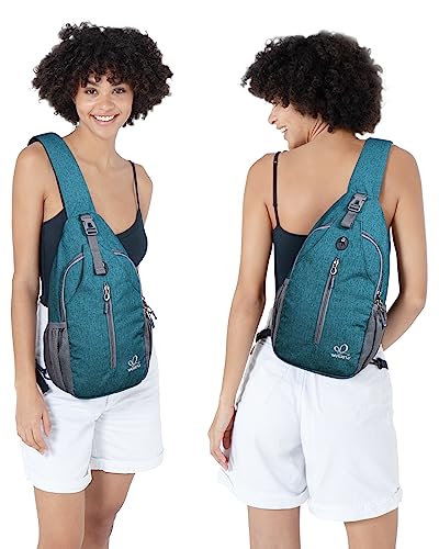 WATERFLY Small Hiking Sling Bag: Crossbody Sling Backpack Chest Bag Daypack for Men Women with Skin-Friendly Shoulder Strap - color: Peacock Blue(other Style)