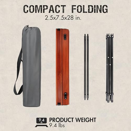 Portal Lightweight Aluminum Folding Square Table Roll Up Top 4 People Compact Table with Carry Bag for Camping, Picnic, Backyards, BBQ, Brown - color: Brown