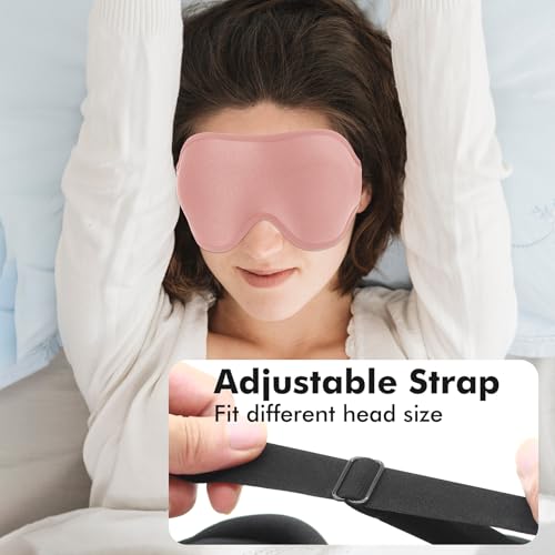 Sleep Eye Mask for Men Women, Weighted Sleeping Mask for Side Sleeper, Travel Blackout Night Blindfold Eye Shade Cover with Adjustable Strap (Blush) - color: Blush